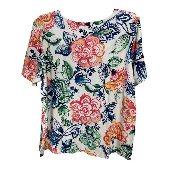 Alfred Dunner Women’s Size L Short Sleeve Floral Top – Multicolor Print – Cotton - Picture 4 of 4